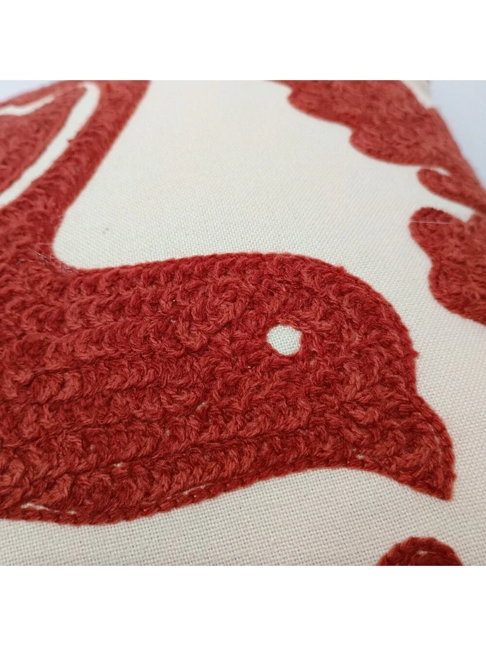 Pottery Barn Embroidered Red Bird Decorative Throw Pillow 12 X 12